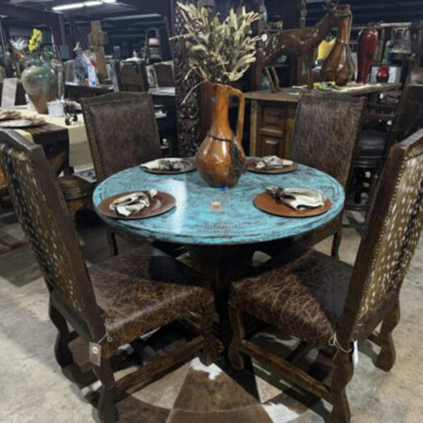 48" turquoise distressed hand hammered copper dining set