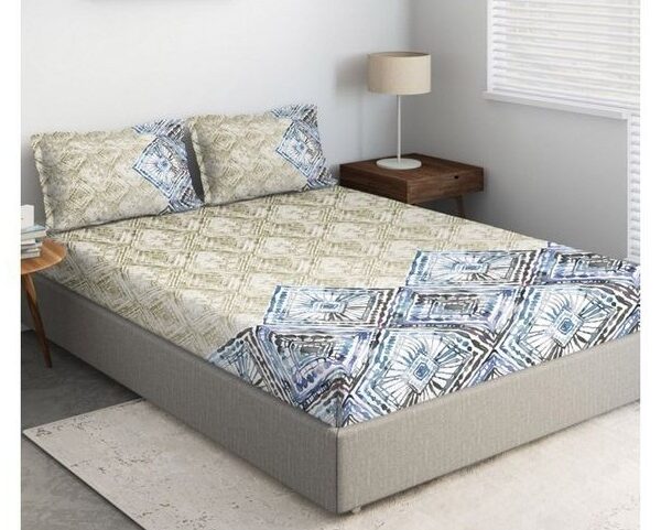 Cosy Threadz Geometric Triangular Print | 300 TC | Sea Green & Blue