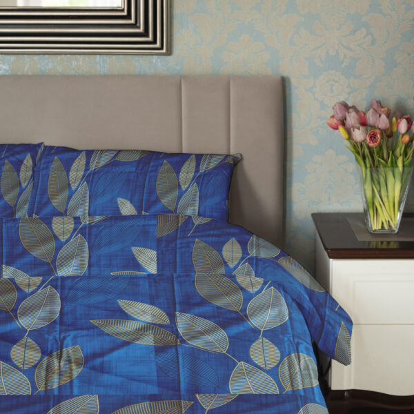 Cosy Threadz Radium Leaf Print | 200 TC | Pure Cotton Fabric | Navy Blue Base