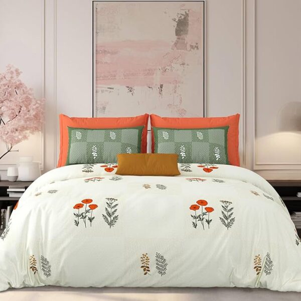 Hand Block Print Bedsheet | Pure Cotton Fabric | 250 TC | Milky White