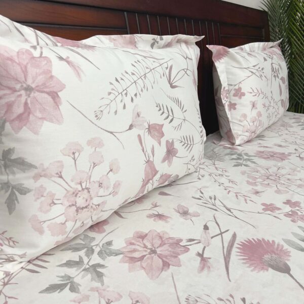 Pastel Pink Floral Print | 400 TC | Pure Cotton Fabric | Off-White Base