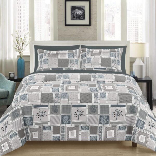 Rectangular Geometric Print | 200 TC | Pure Cotton Fabric | Grey Base