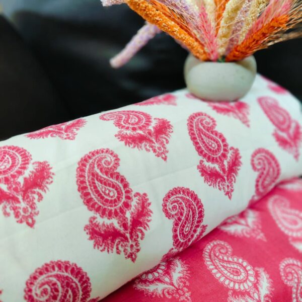 Pack Of 2 Single Bed Reversible Dohars | Paisley Print | Mulmul Cotton | Pink, White