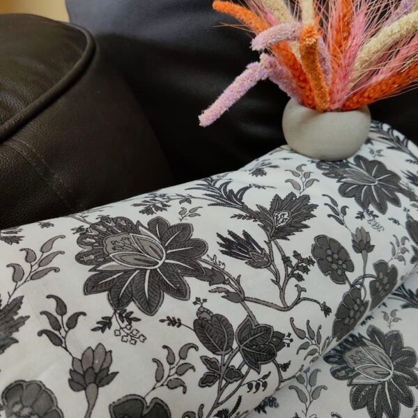 Pack Of 2 Single Bed Reversible Dohars | Black and White Floral Print | Mulmul Cotton | Grey, White