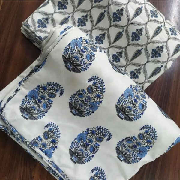 Pack Of 2 Single Bed Reversible Dohars | Jaipuri Block Print | Mulmul Cotton | White, White