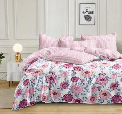 Nature Floral 4 Piece Bedding Set | Rose Floral Print | White, Pink