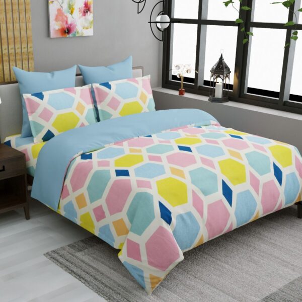 Multicolor Hexagon 4 Piece Bedding Set | Geometric Printed | White