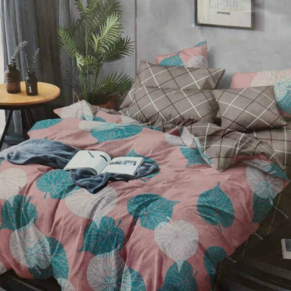 Pastel Breeze 4 Piece Bedding Set | Turquoise Leaf Print | Pink