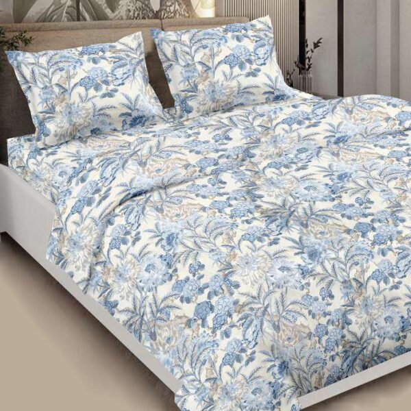 Ocean Fern 4 Piece Bedding Set | Floral Print | White , Light Blue
