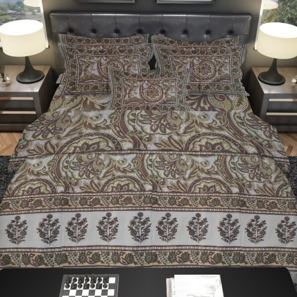 Jaipuri And Floral Print Bedsheet | 250 TC |  Pure Cotton Fabric | Brown, Beige, Green