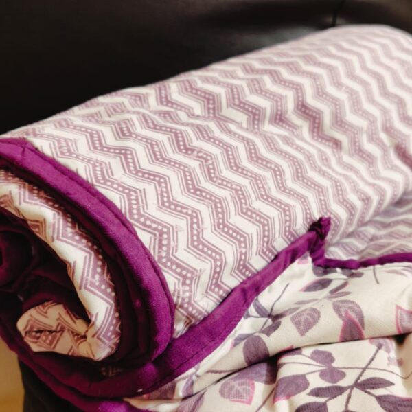 Leafy Print Single Bed Reversible Dohar | Pure Cotton Fabric | Voilet