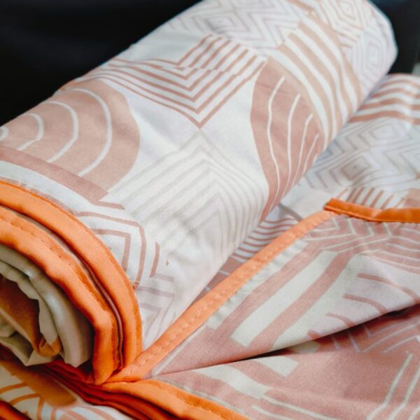 Geometric Print Single Bed Reversible Dohar | Pure Cotton Fabric | Pink, White, Orange