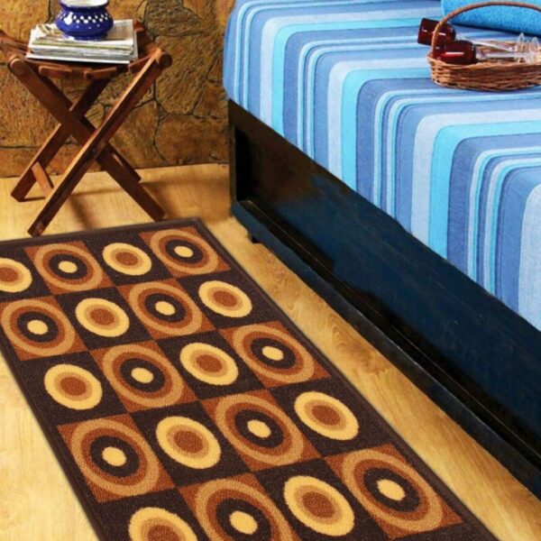 Dark Brown Concentric Circle Bed Runner with Anti Slip Backing for Bedroom | Living Room | Office (2 ft x 5 ft)